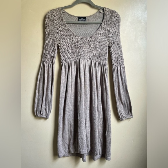 Angie Dresses & Skirts - Boho Angie smocked top sweater material dress size S oat color